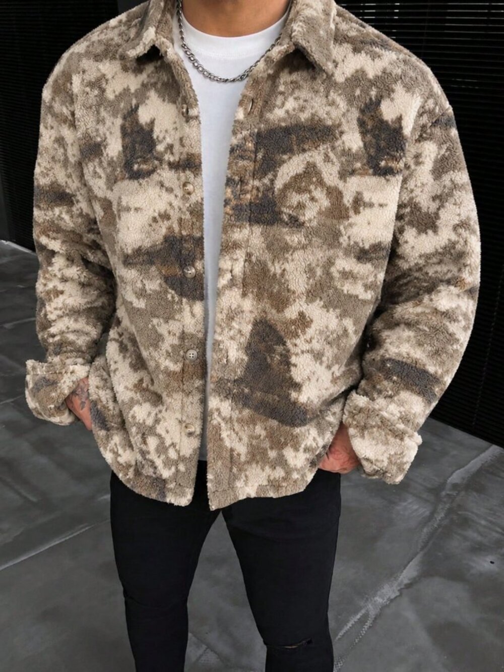Multicolor Avant Garde Men's Fuzzy Button-Up Loose Jacket